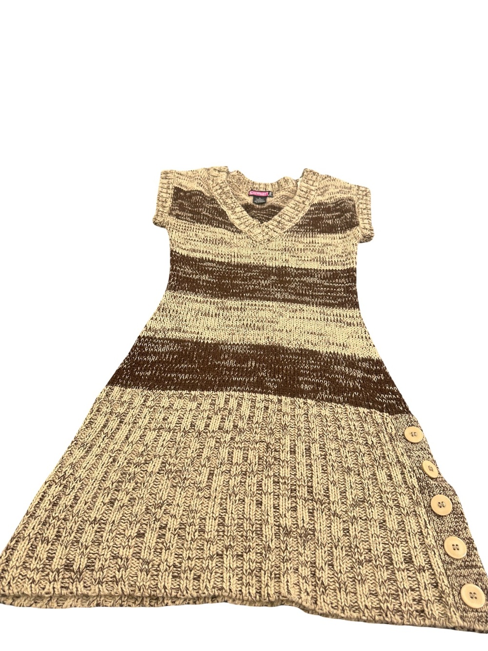 Brown and Cream Knit Button-Accent Dress